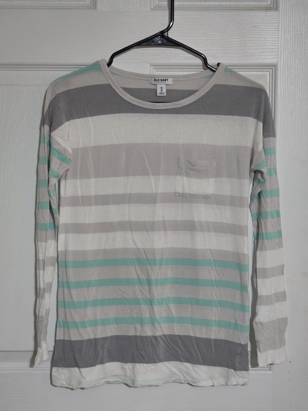 Old Navy Long Sleeve Striped Pocket Tee - Gray, White & Mint Green
